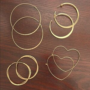 Anthropologie Gold Hoop and Heart Earrings Set